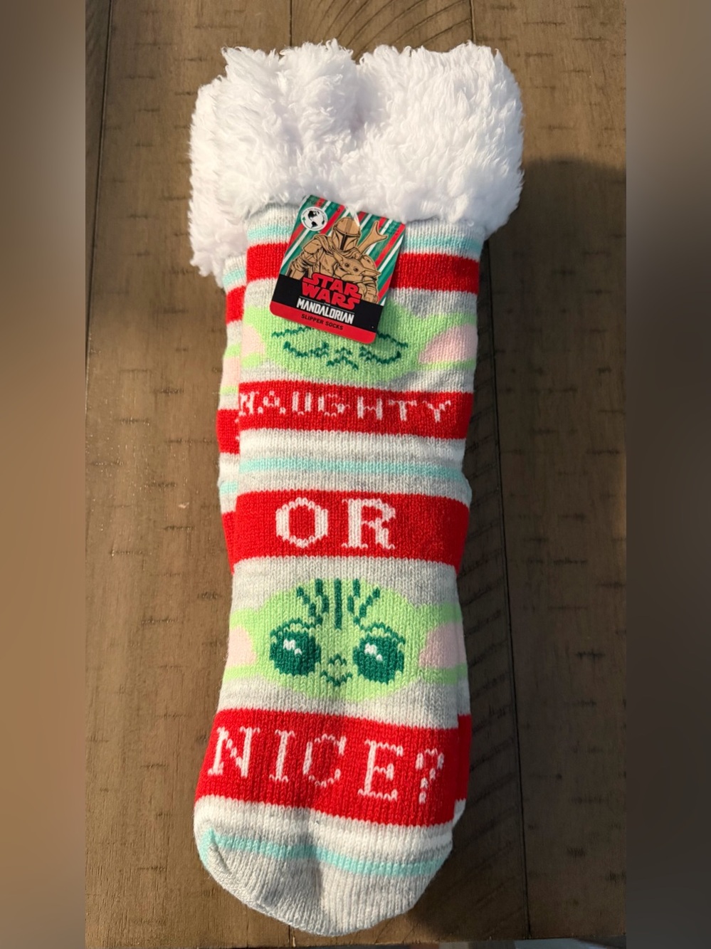Disney The Mandalorian Kids Holiday Plush-Top Socks - Red, White, Green